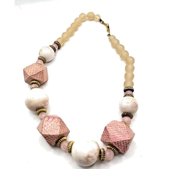 Vintage VA 60s Chunky Leather Coated Beaded Necklace 16in - Picture 4 of 4